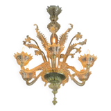 Venetian chandelier in gilded Murano glass, 6 light arms circa 1940