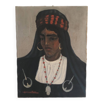 Painting: Portrait of a Berber Woman late 19 Eme signed Prunier