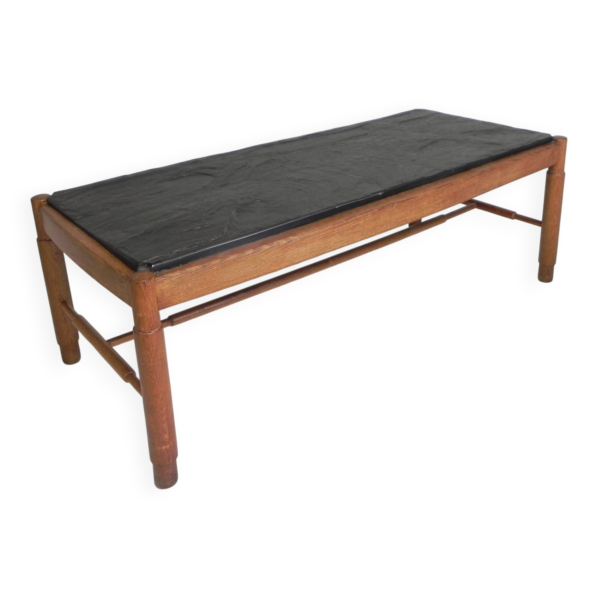 Vintage oak coffee table with a slate top in an oak frame, 1960s.