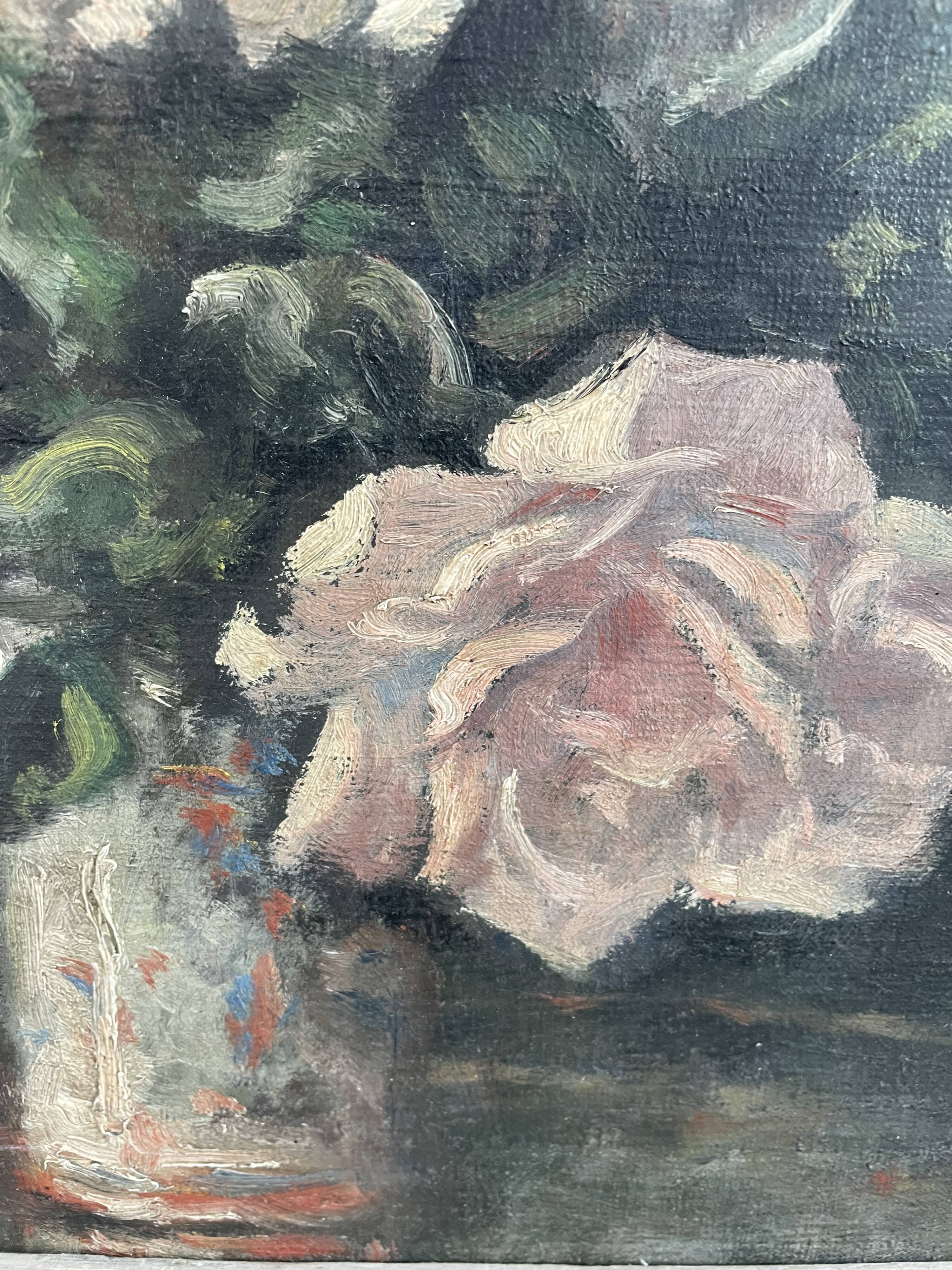 Peinture à l'huile sur toile, nature morte aux fleurs, bouquet, école française, début XXème, cadre