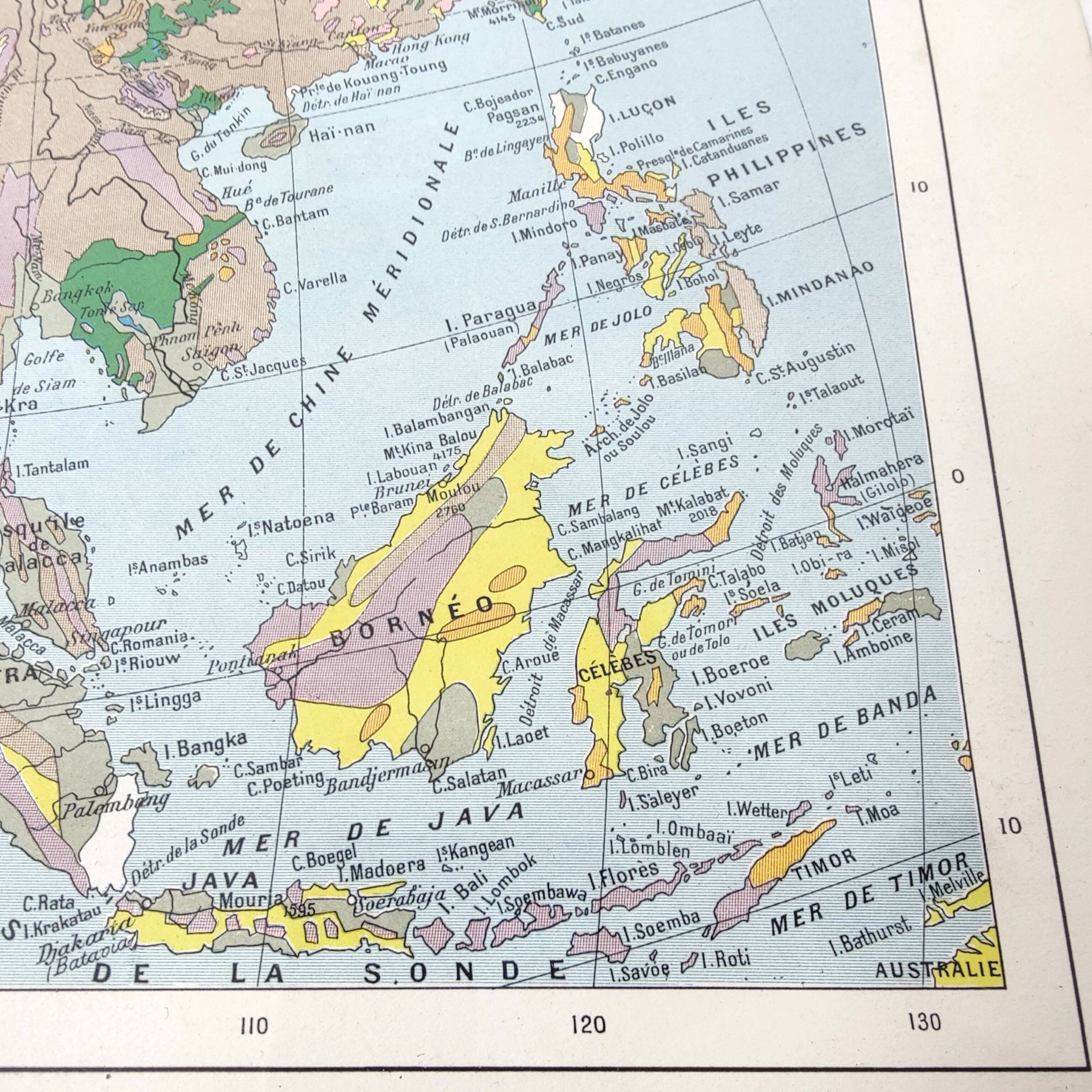 Vintage map Asia China USSR India Japan 43x43cm from 1950