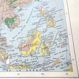 Carte vintage Asie Chine Urss Inde Japon 43x43cm de 1950