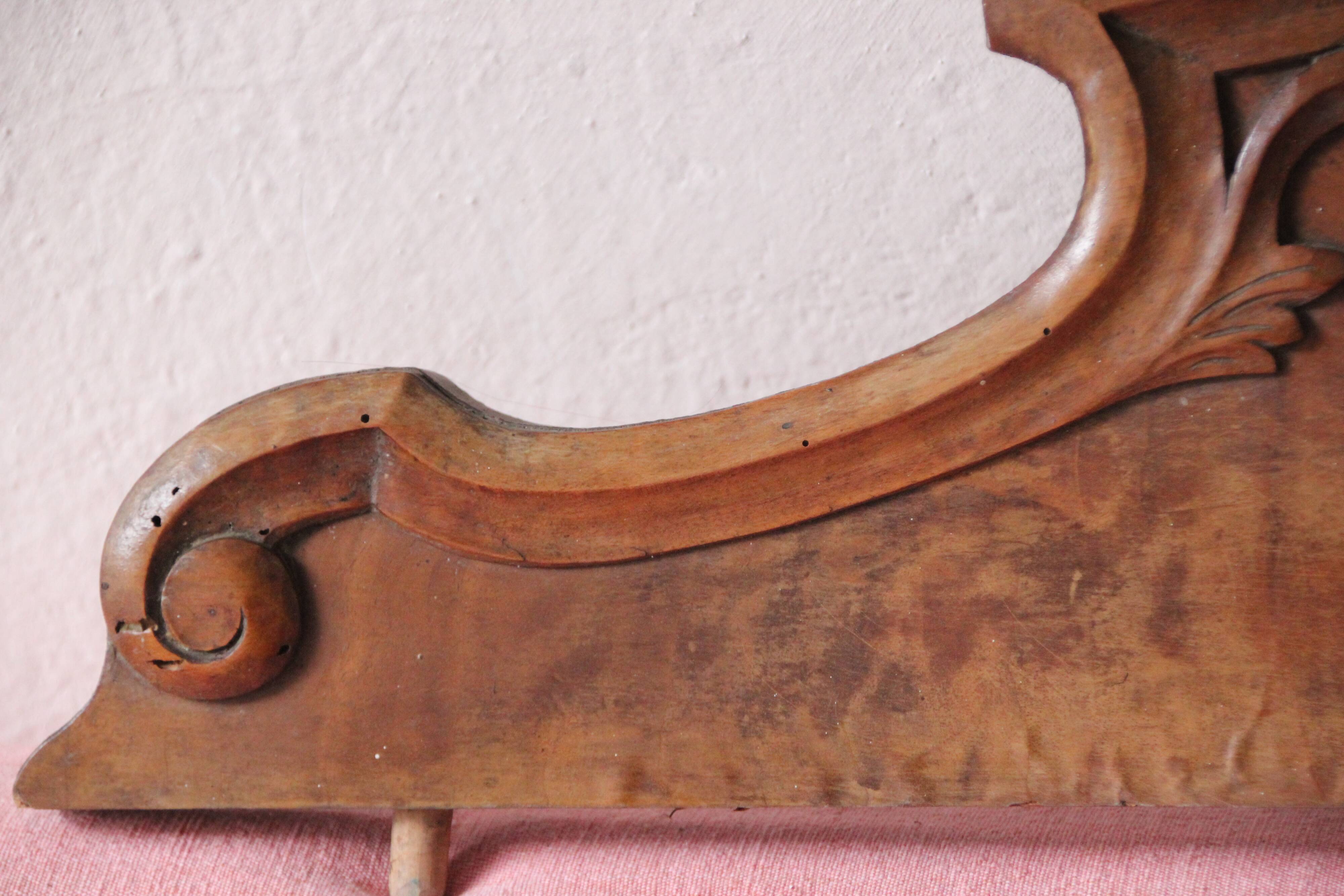 Old pediment in solid and marquetry wood