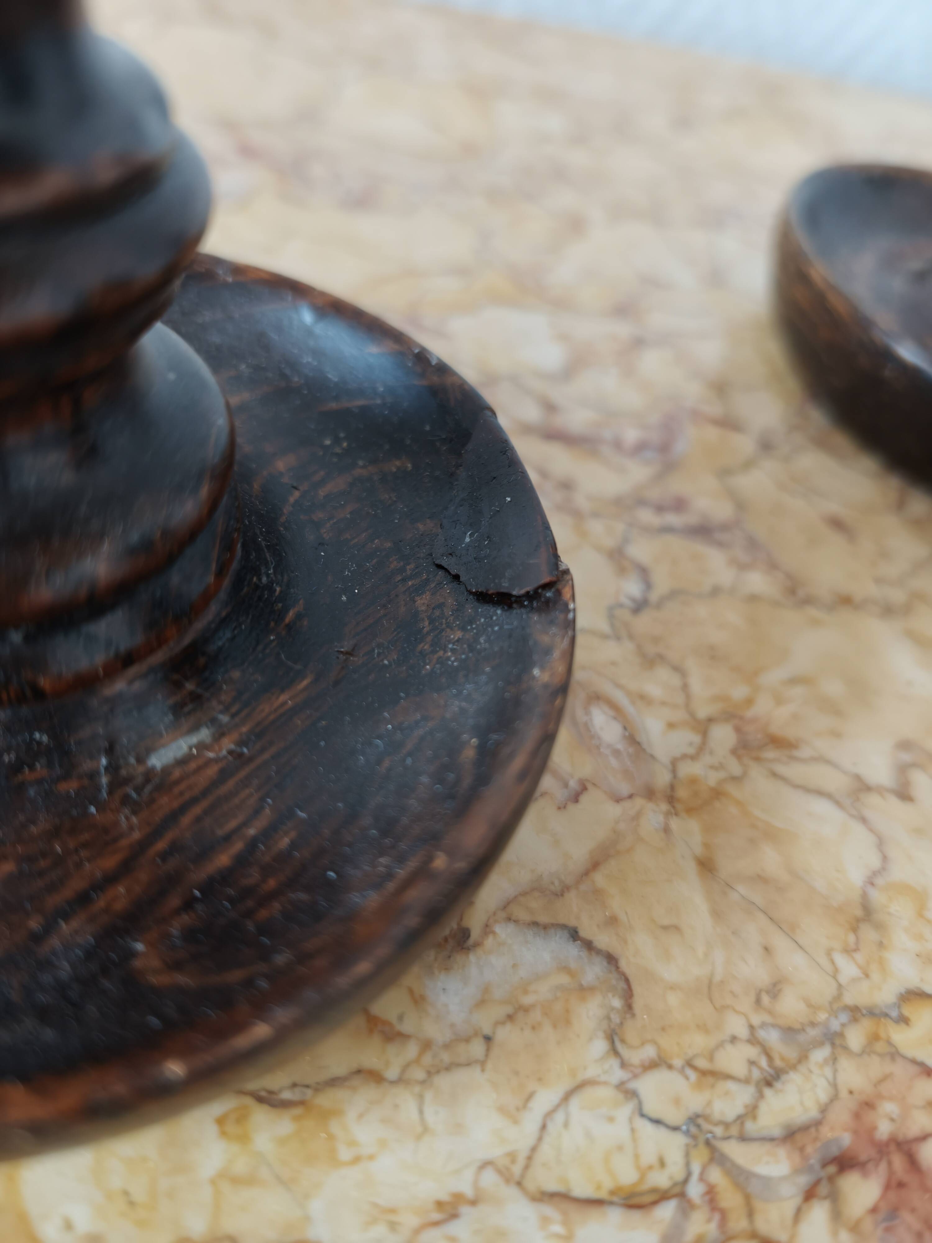 Pair of twisted wood candlesticks (Barley twist)