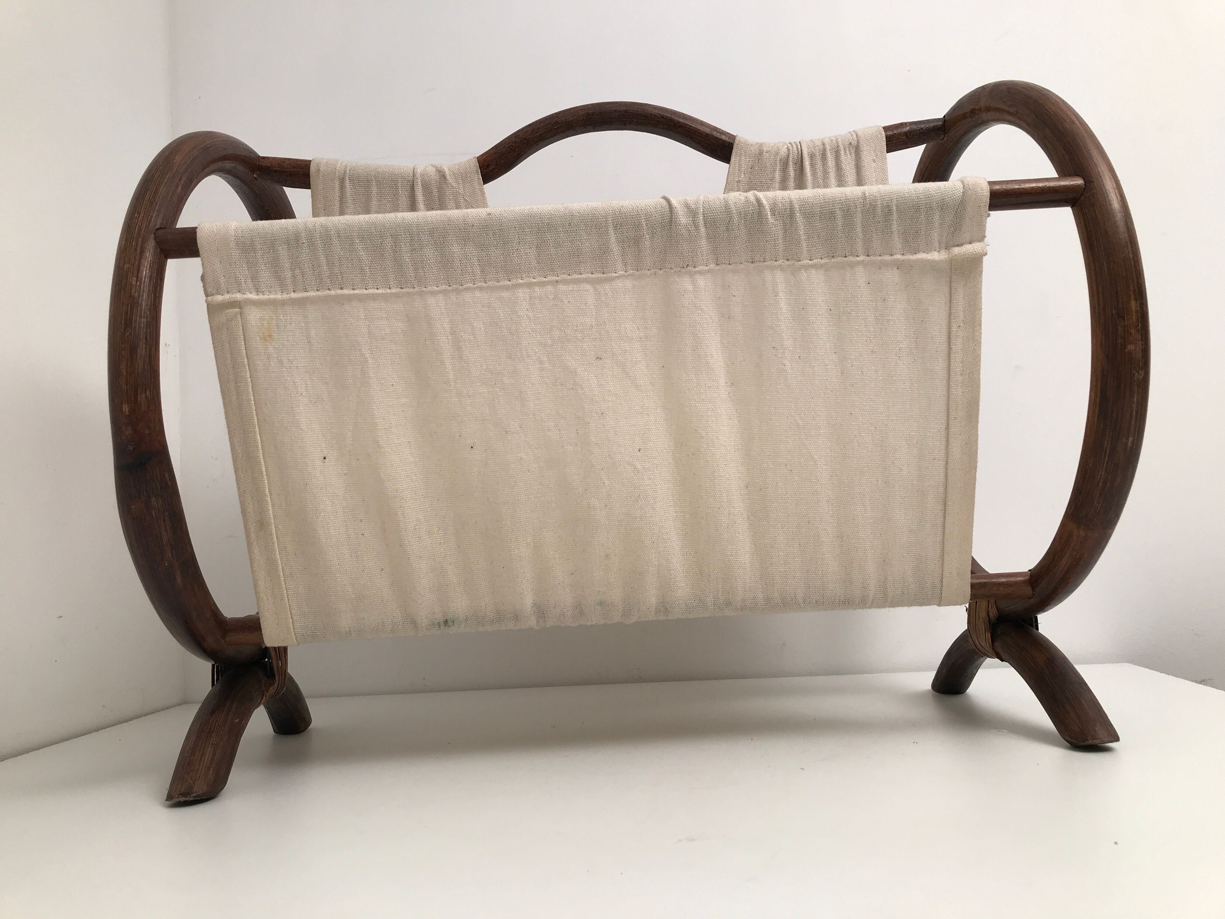 Magazine holders in rattan wicker and fabric 70s