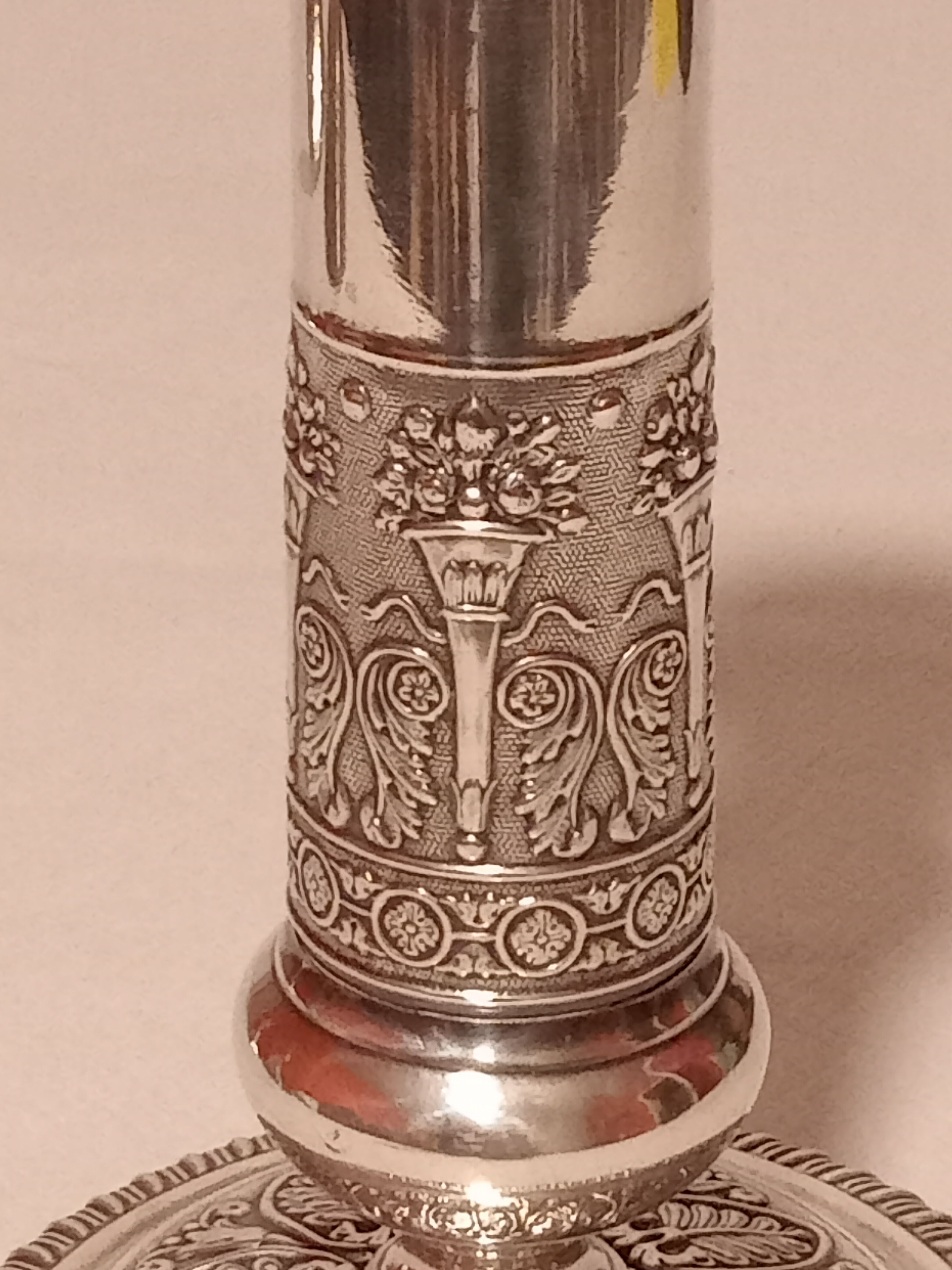 Directoire style candle holder in silver metal