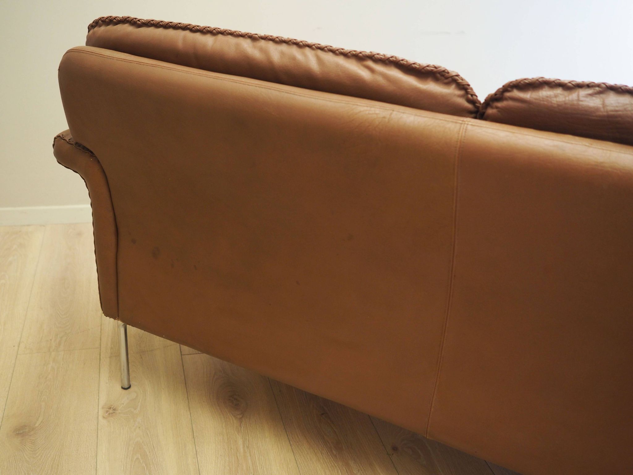 Brown leather sofa, Danish design, 1960s, manufactured by AS Vejen Polstermøbe
