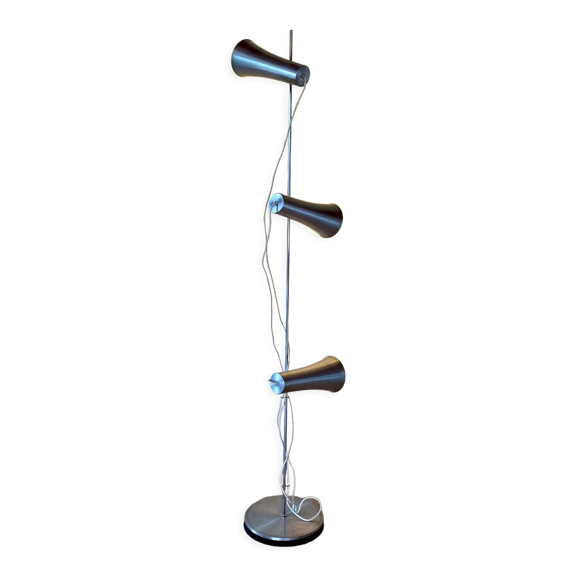 Floor lamp with 3 adjustable spots in stainless steel, 1970's