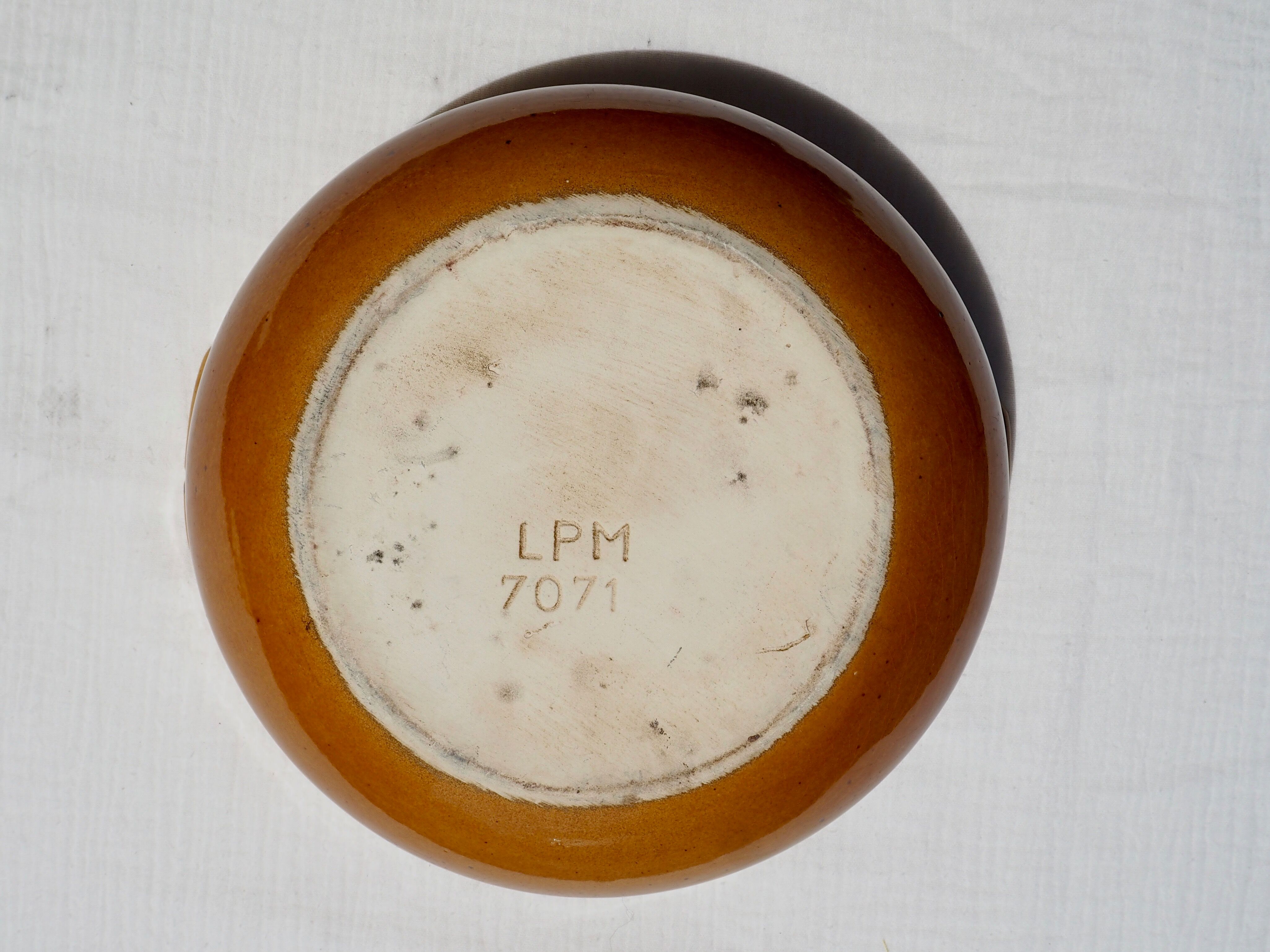 Pair of glazed ceramic salad bowls mustard LPM