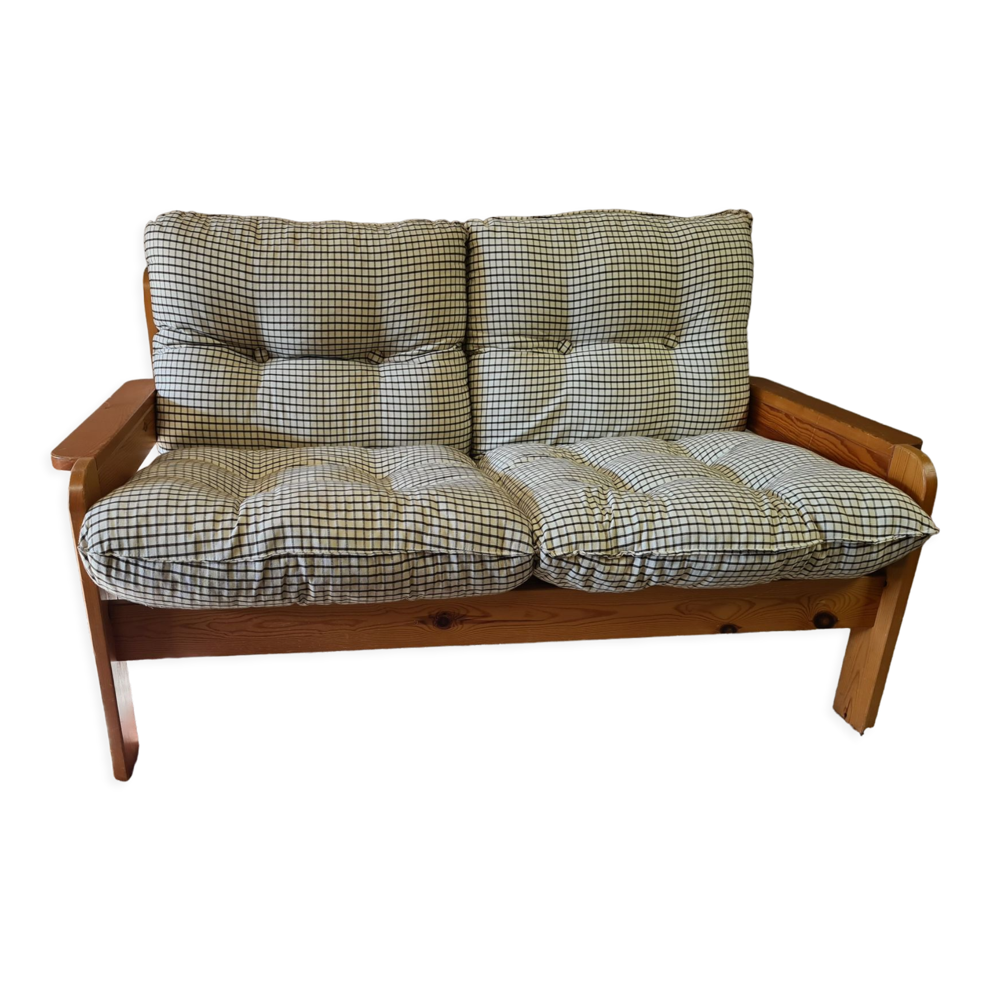 Pine sofa two places 1960 Vintage