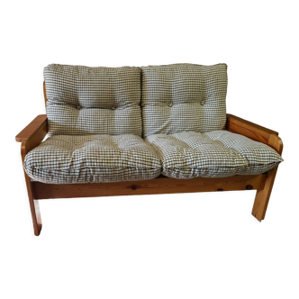 Pine sofa two places 1960 Vintage