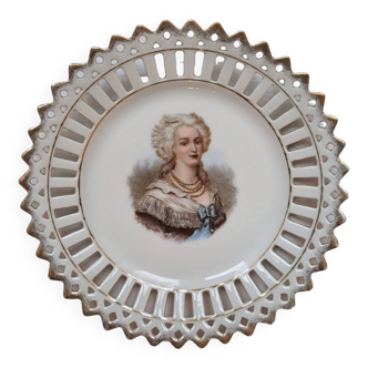 Marie Antoinette. Openwork and gilded Saxony porcelain plate. 1930s