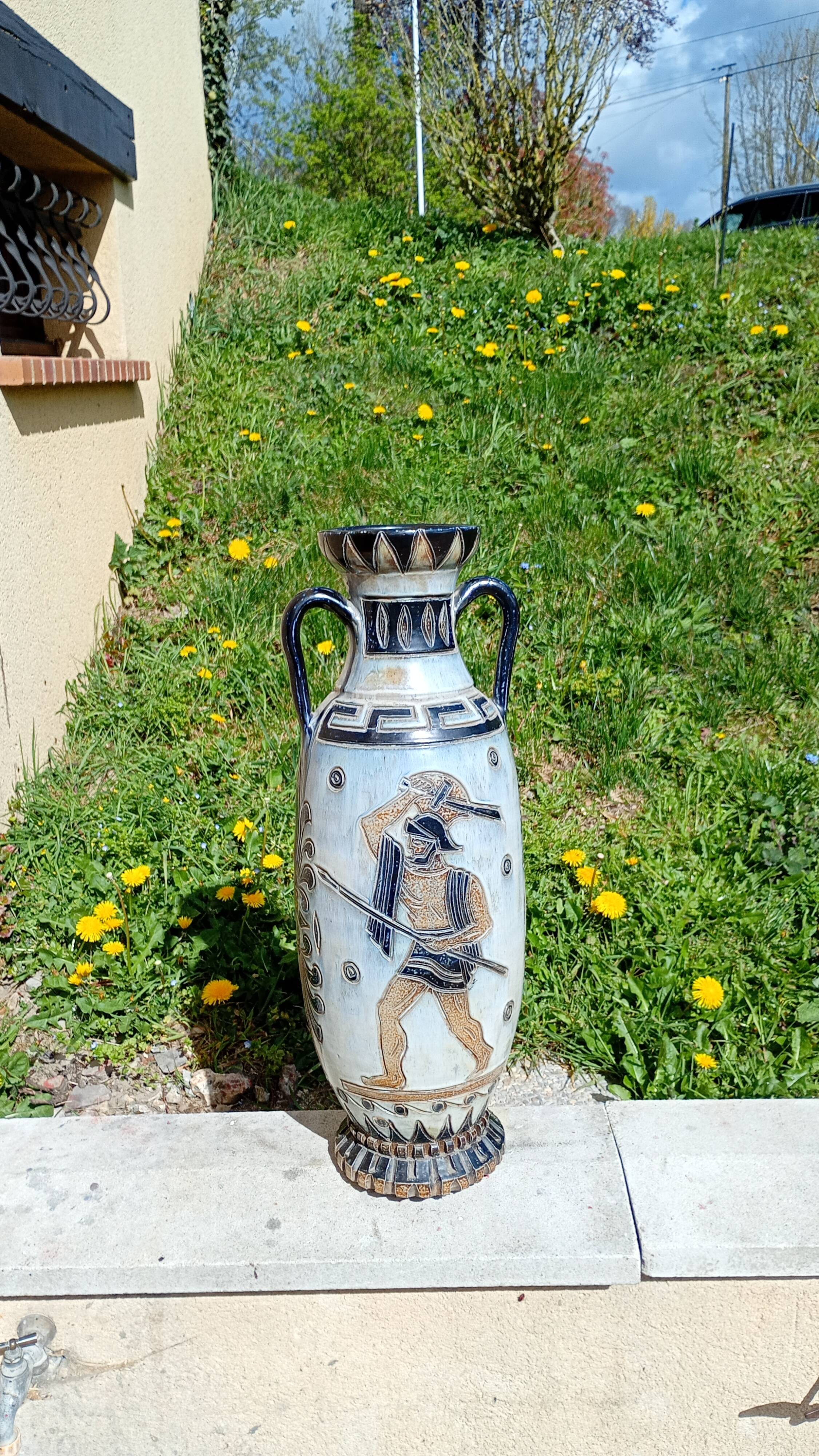 Large amphora vase guerin warriors 70 cm