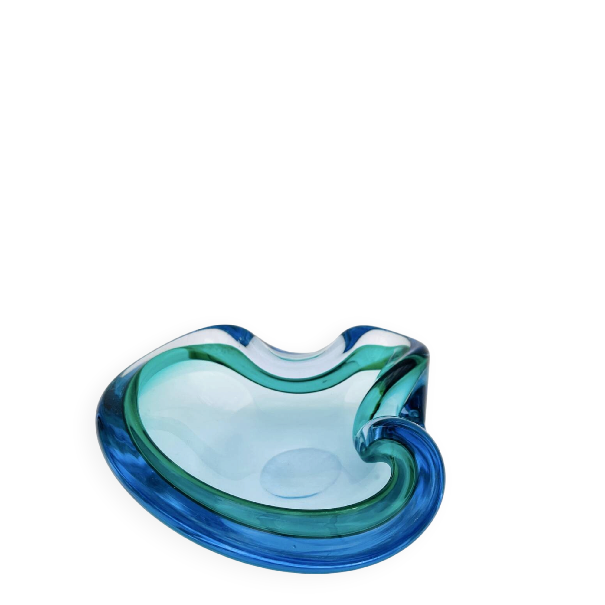 Flavio Poli Seguso Sommerso Emerald Green Blue Vintage 60s Ashtray