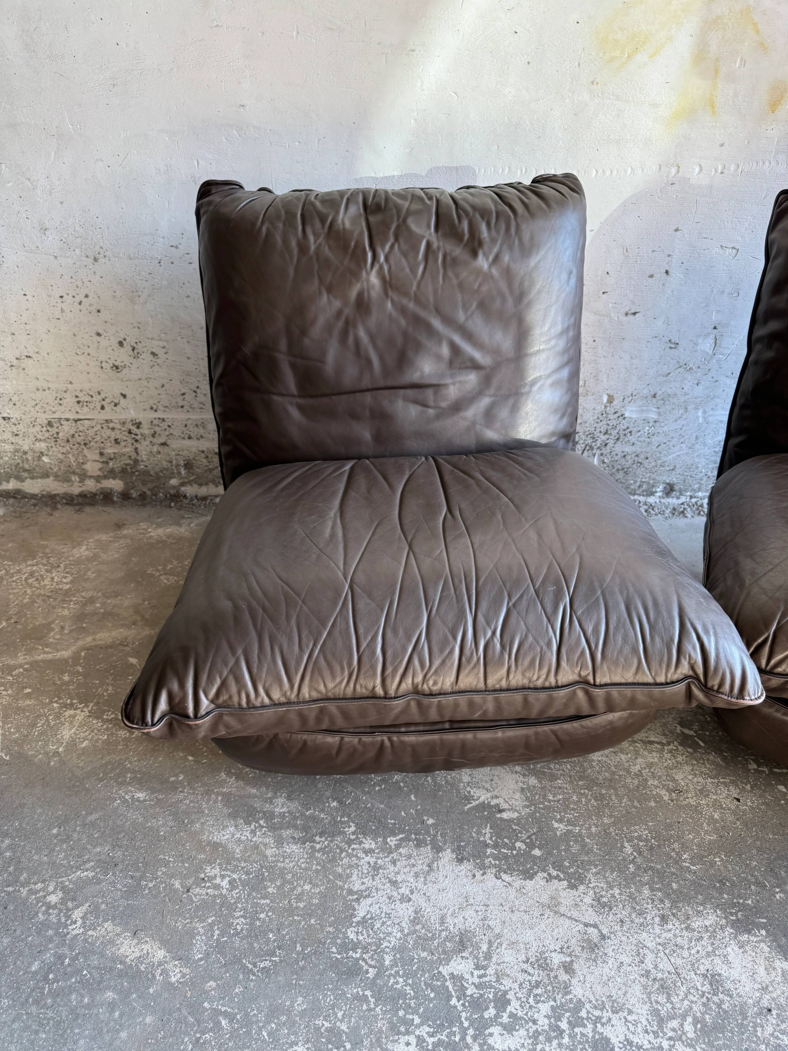 Michel Cadestin 1970s Dark Brown Leather 4-Piece Modular Sofa for Airborne