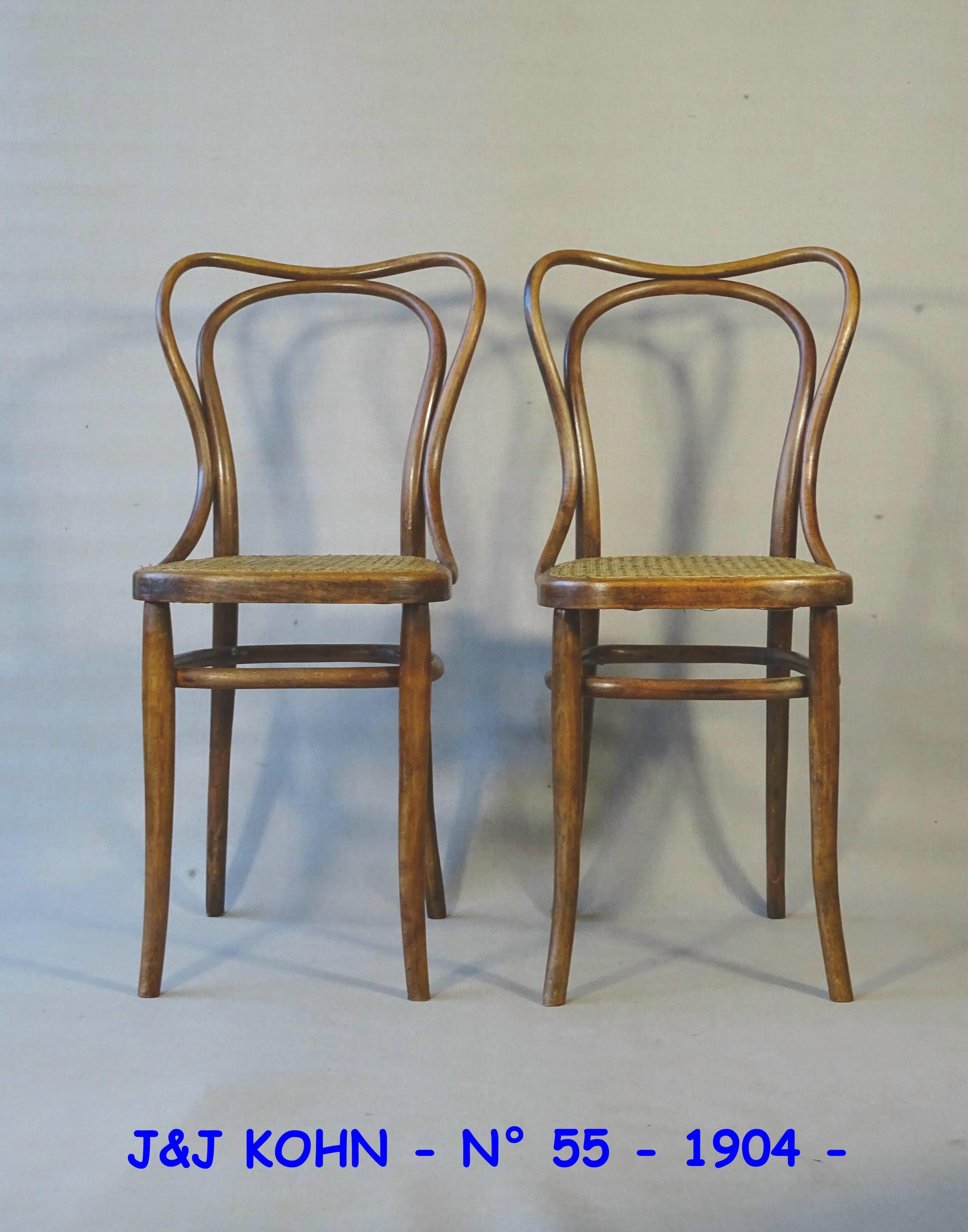 2 Bistro chairs No. 55- 3/4 by Kohn, circa 1905, caned