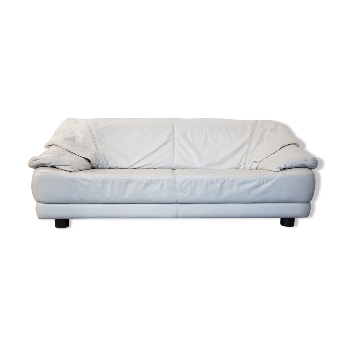 Lounge White Leather Sofa Mid-Century Modern, Italy, 1970s