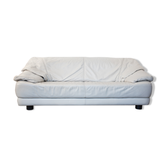 Lounge White Leather Sofa Mid-Century Modern, Italy, 1970s