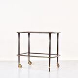 Mahogany brass and glass drinks trolley from italy, circa 1950