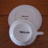 6 old white porcelain coffee cups decorated with tulips