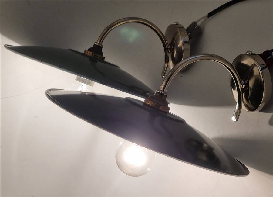 Pair of enamelled sheet metal wall lights