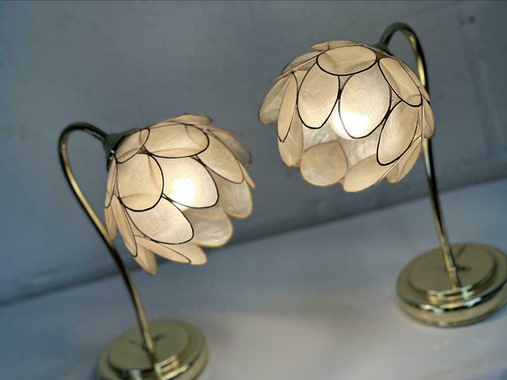 Set of 2 vintage flower lotus table lamps