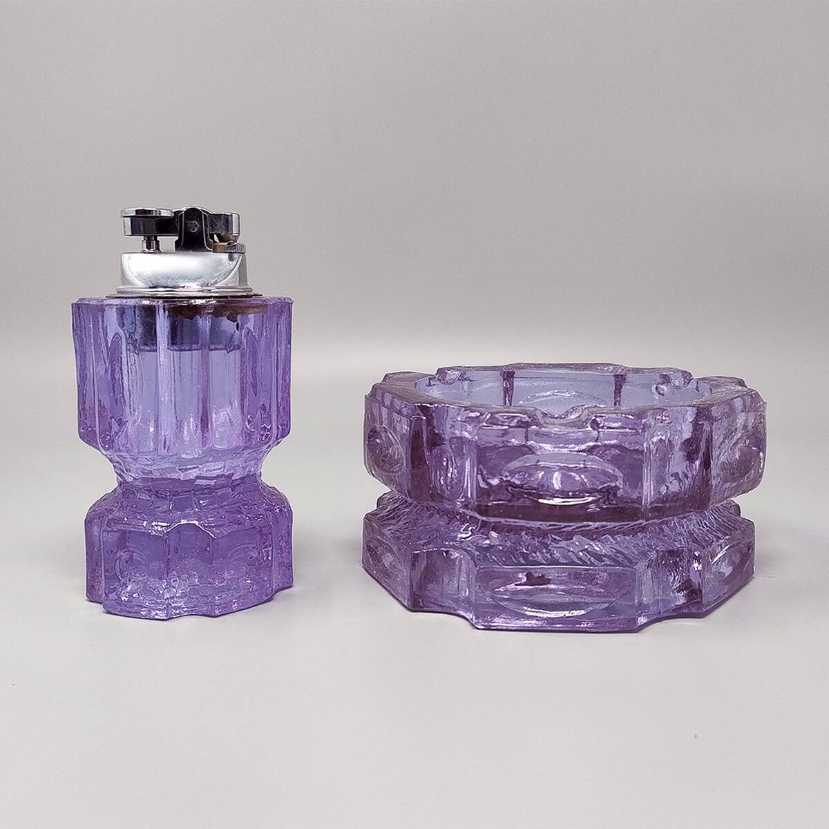 Service à fumeurs violet des années 1970 par Antonio Imperatore en verre de Murano