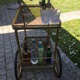 Serving wheels in gold metal & glass vintage 1960