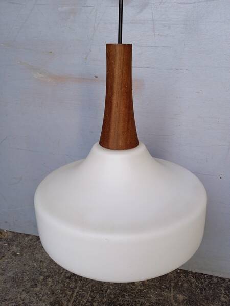 Louis Kalff pendant lamp ep 1960 Scandinavian glass and teak