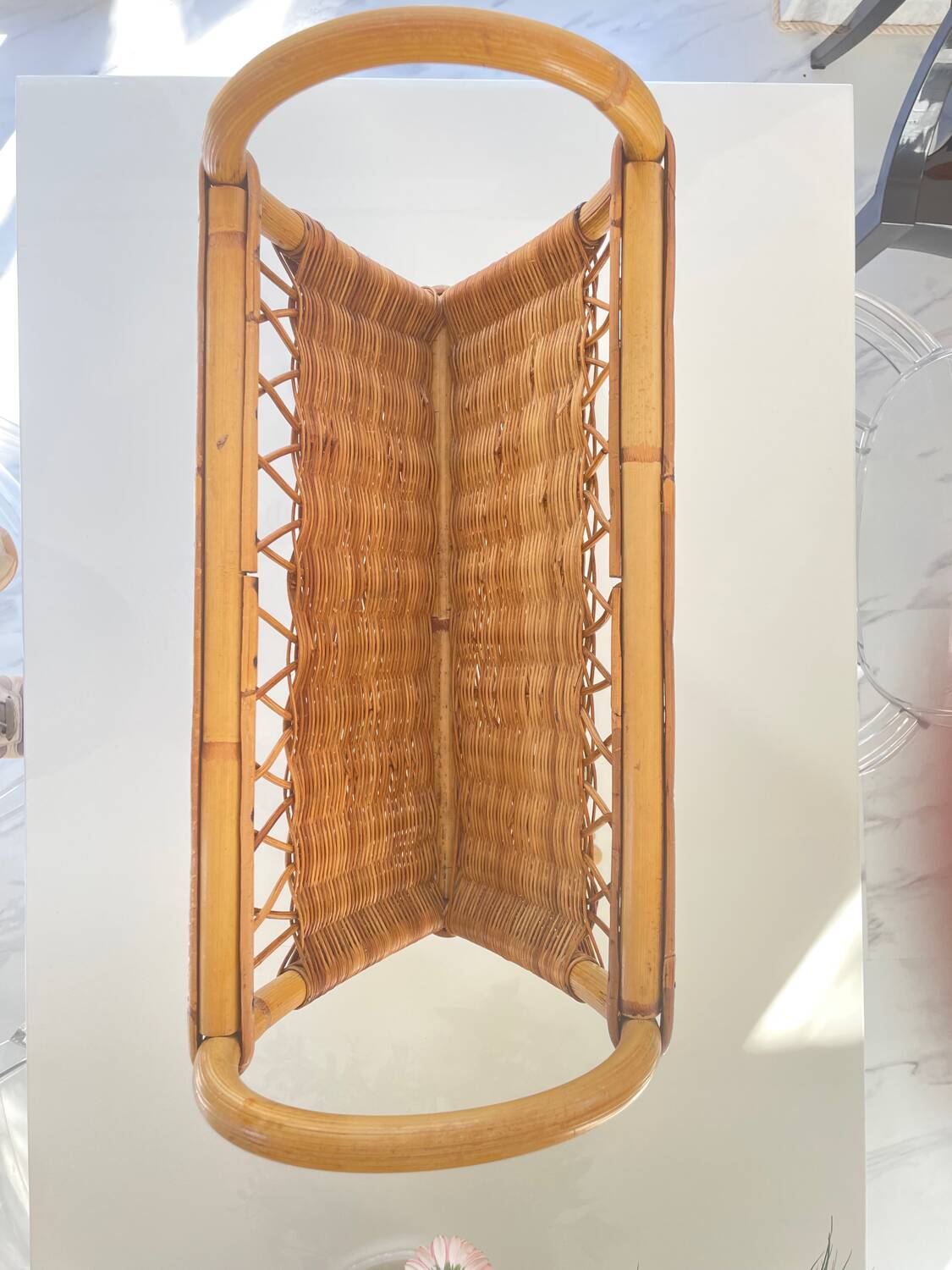 Old rattan magazine rack from the 70s