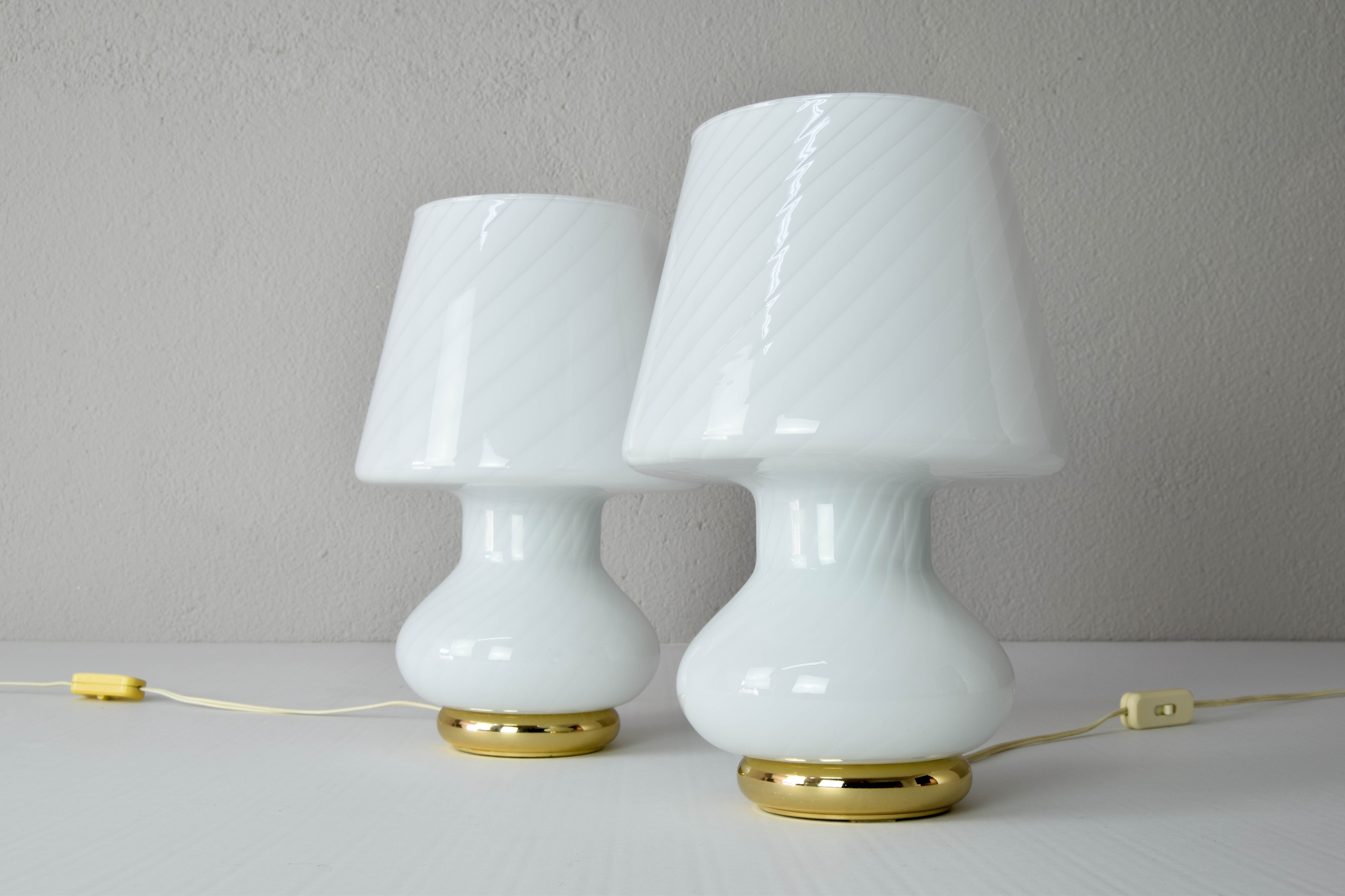 Pair of MidCentury Modern Murano Glass Mushroom Table Lamps for Vetri Italy 1960