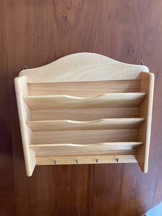 Wooden wall-mounted mail and key holder