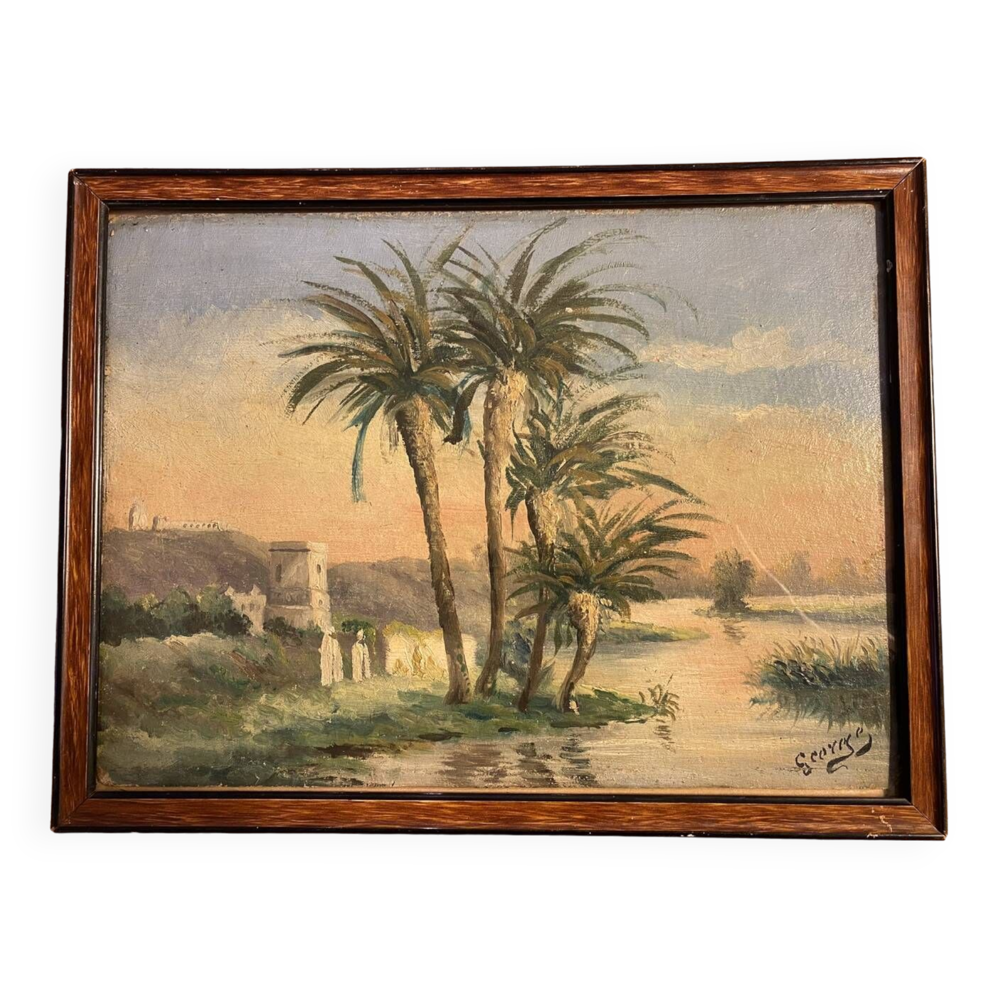 Old painting, orientalist landscape, signed George 20th century