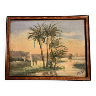 Old painting, orientalist landscape, signed George 20th century