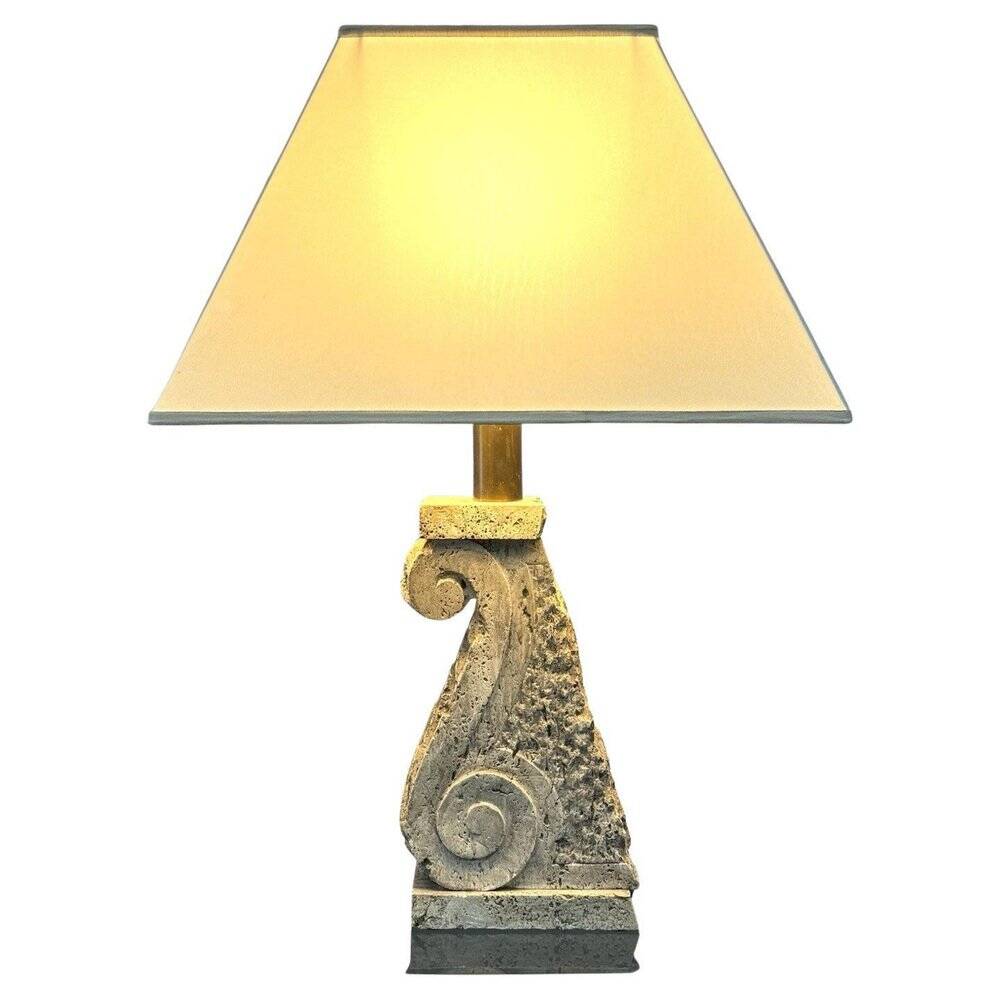 Large Travertine and Stone Table Lamp, 1970s