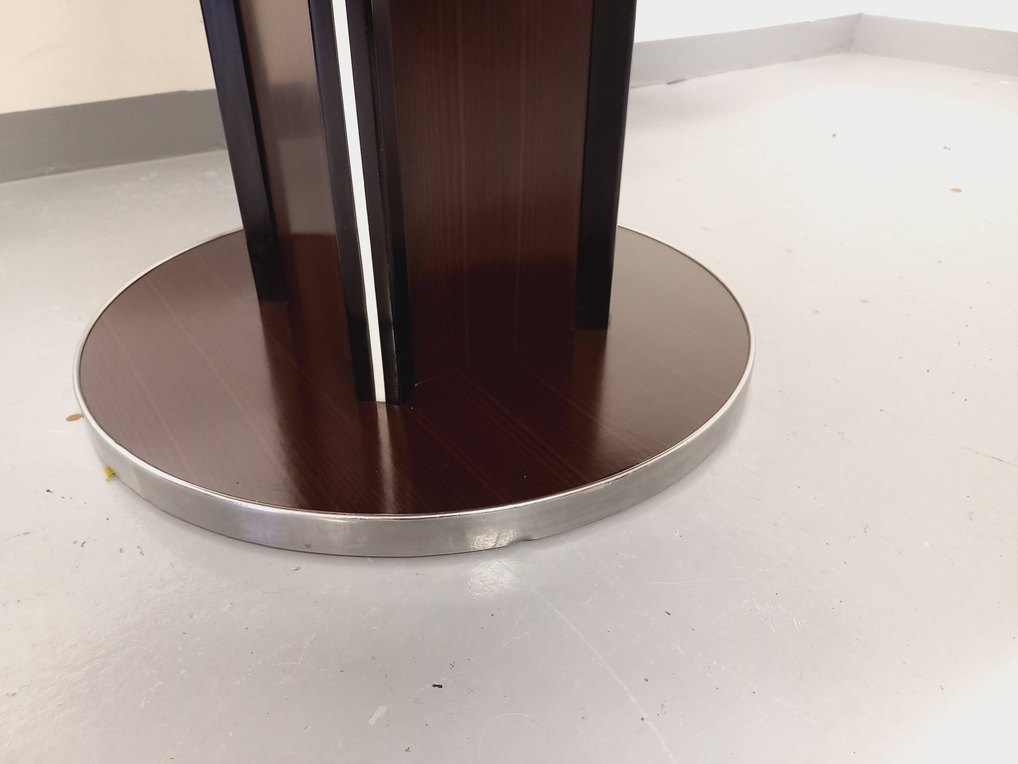 Table ronde de repas vintage en bois d’ébène et métal chromé Space Age