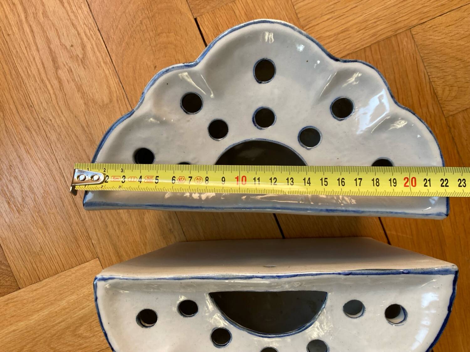 Pair of ceramic flower pots - flower picks with blue floral motifs