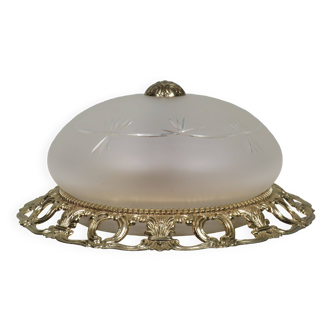 Vintage Ceiling Light | Matte White Glass with Cut-Out Pattern, 1960-1970 Belgium