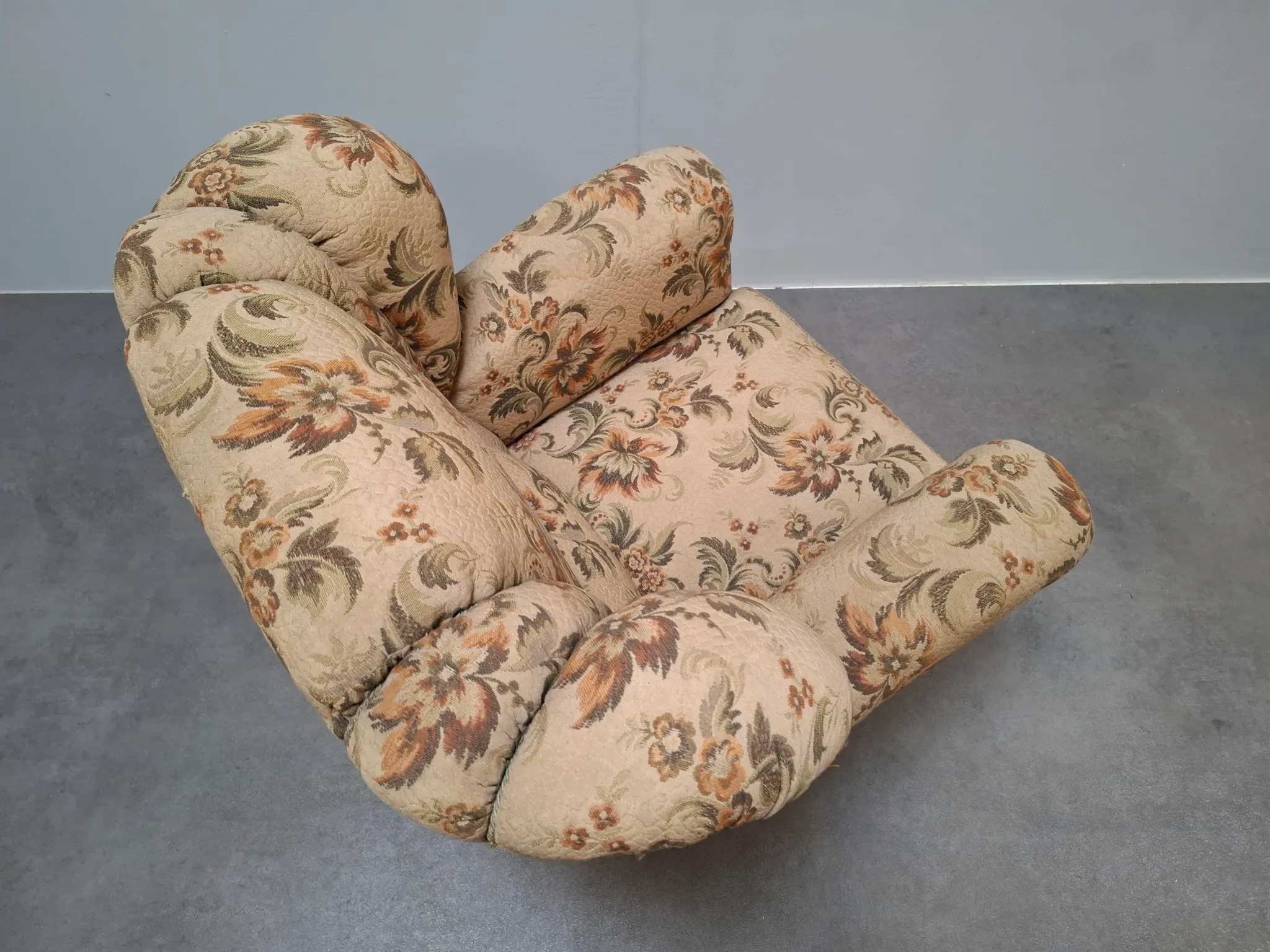 1930s Czech Art Deco Floral Upholstered Wingback Armchair