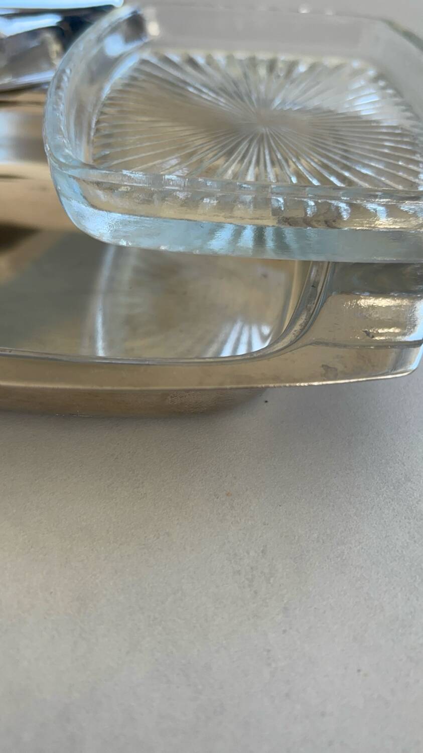 Vintage silver-plated butter dish with golden hazelnut - retro elegance