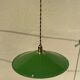 Industrial suspension pair with XL enamelled metal lampshade.