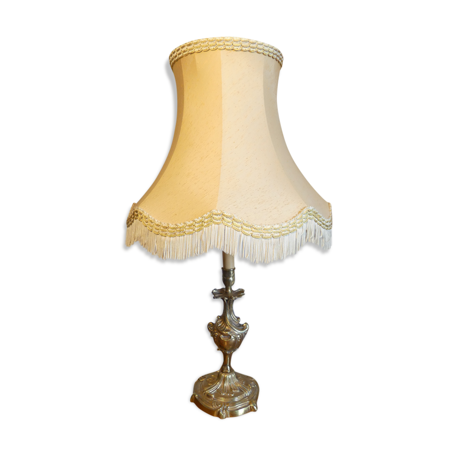 Candlelight lamp 1950's Bronze and pagoda lampshade