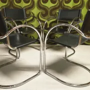 Set of 4 Bauhaus leather armchairs in chrome metal 1970/1980