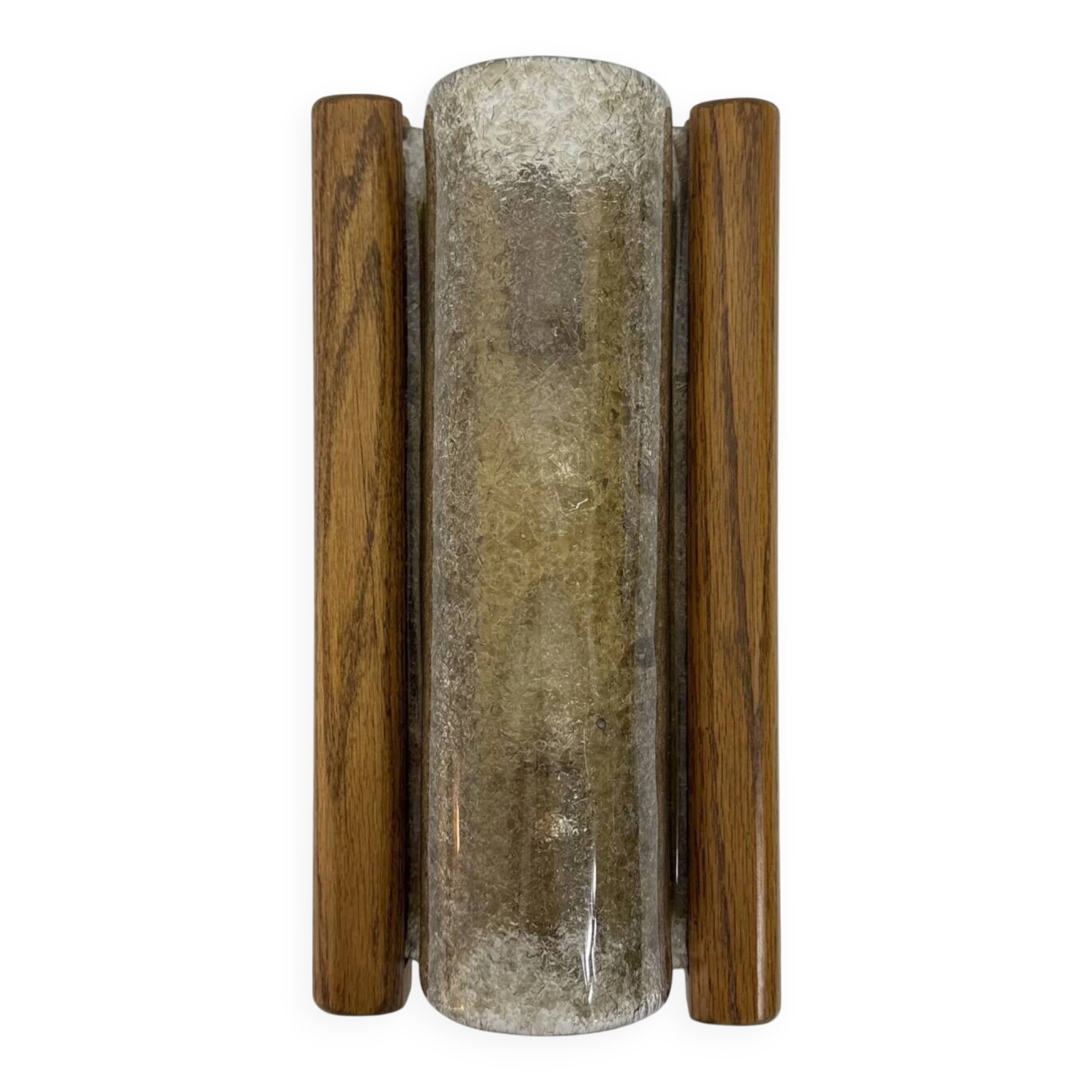 Mid-century Fisher Leuchten glass wall lamp with solid wooden detail, 1970s