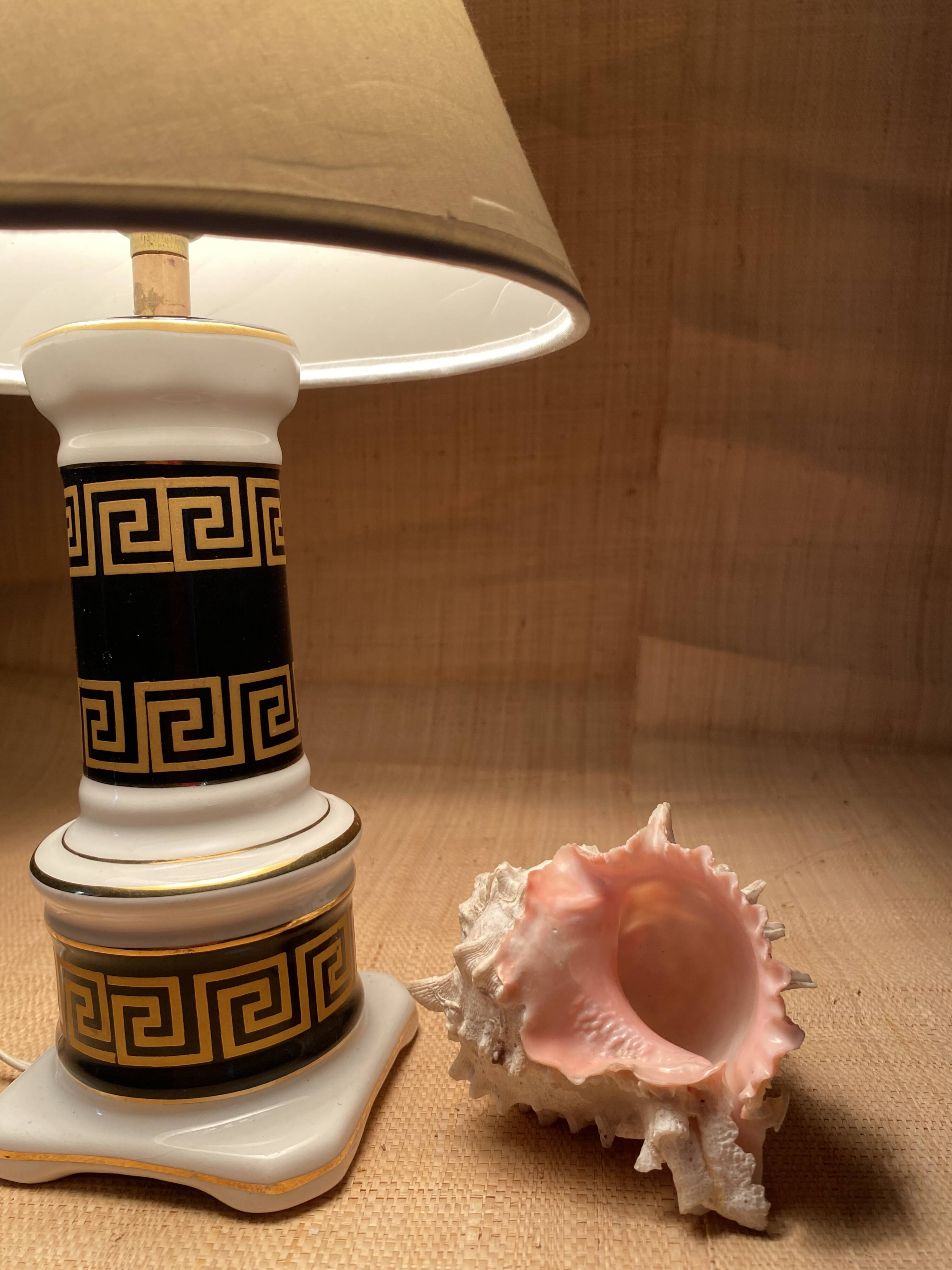 Ceramic lamp, new fabric cable, cotton lampshade.