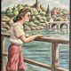Vintage European Village & River Oil Painting