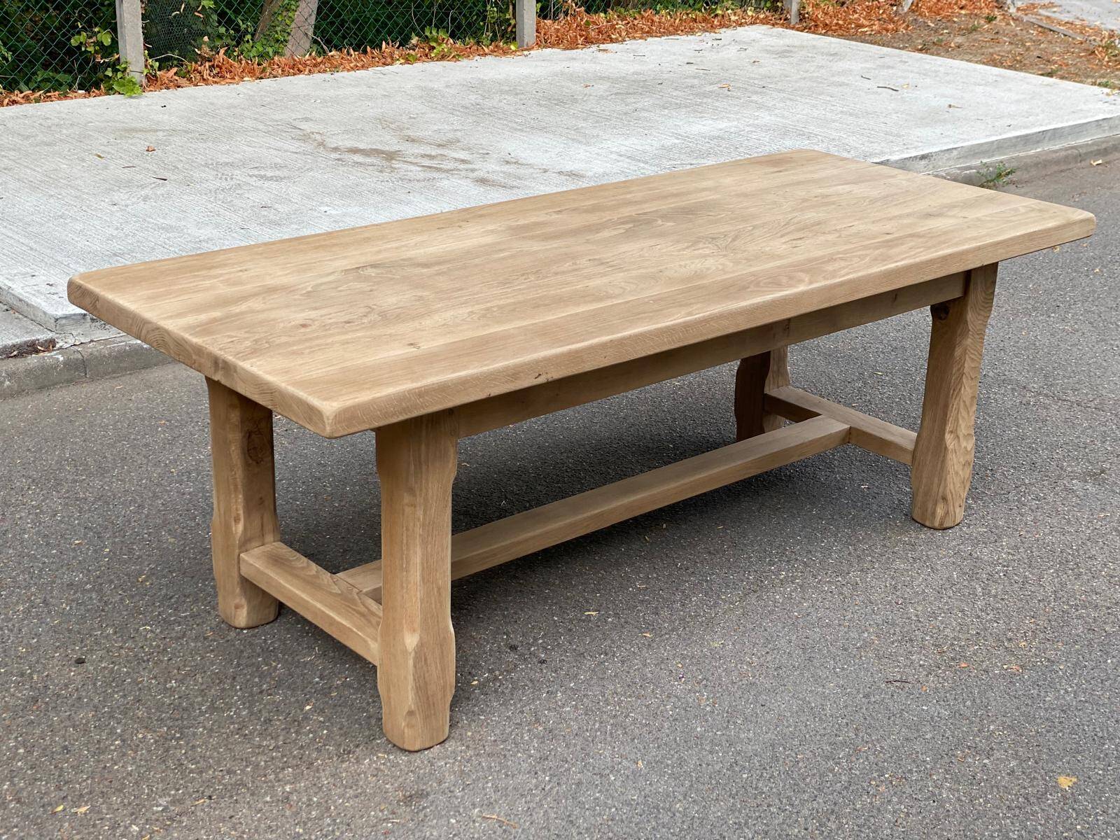 Farmhouse dining table stripped in solid raw oak 1930 - 216cm