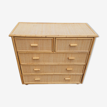 Vintage rattan chest of drawers.