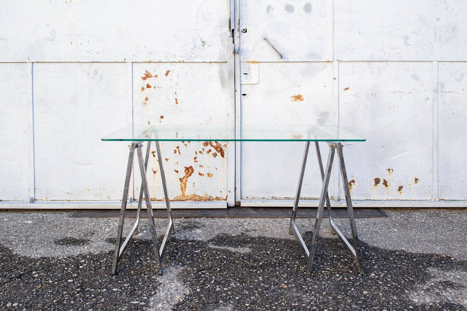 Tavolino vintage in acciaio cromato, anni '70