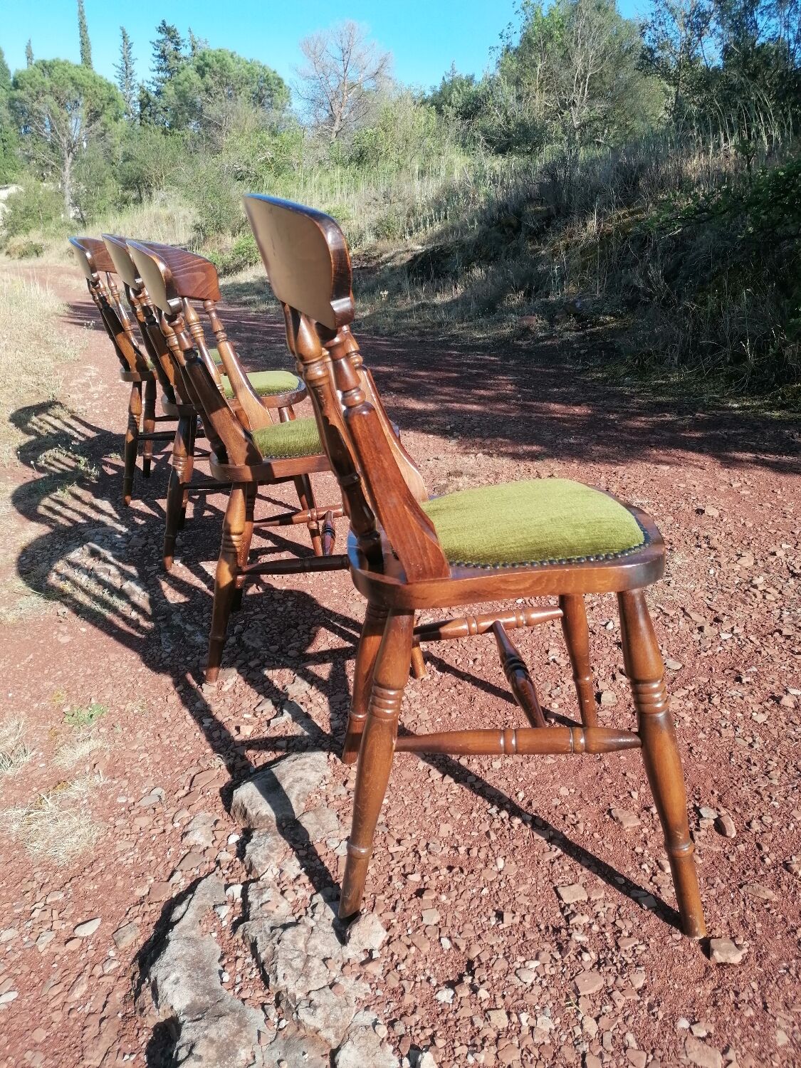Set of 4 vintage reupholstered English country seat ltd bistro chairs